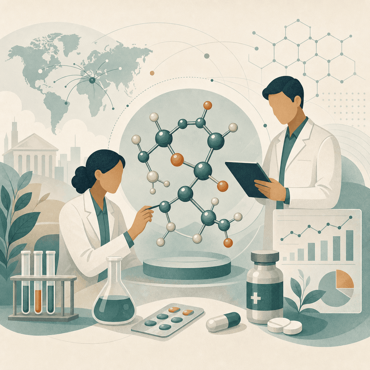 Scientific research illustration for small molecule projects
